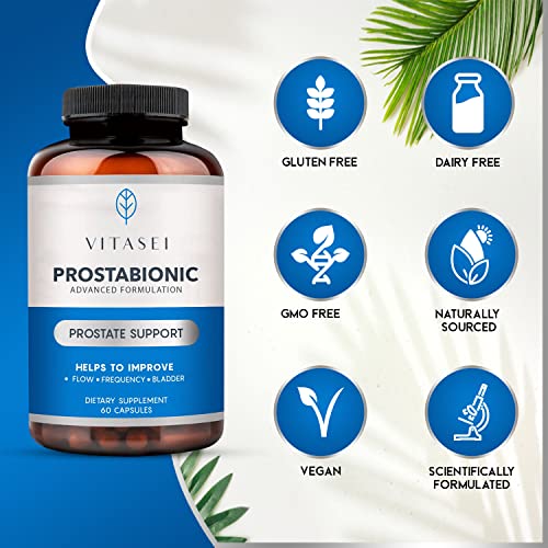 VITASEI Prostabionic Prostate Dietary Supplements for Men W/Saw Palmetto, Bio-quercetin & Pygeum Africanum, Reduce Bathroom Trips,Promotes Sleep & Better Bladder Emptying - 60 Capsules (Pack of 3)