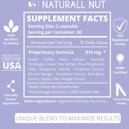 Naturall Nut Diet Pill Super Blend - Garcinia Cambogia, Green Coffee, Raspberry Ketones, Green Tea Pills, Release Diet Pills for Women & Men, Weight Management