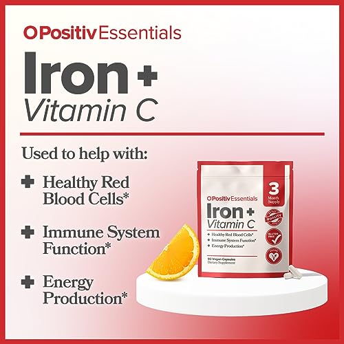 O Positiv Advanced Absorption Iron with Vitamin C Capsules - Vegan Iron Supplement for Men & Women - Healthy Red Blood Cells, Immune System & Energy Production - 90 Servings, 3 Month Bulk Supply