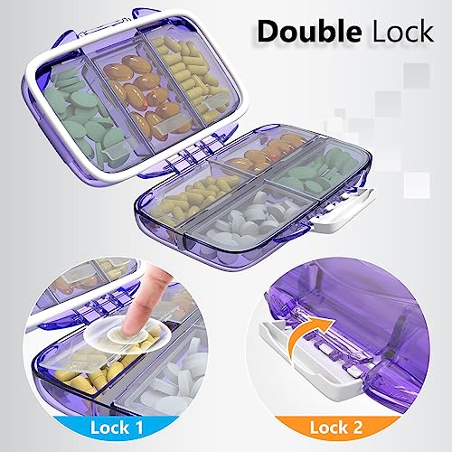 Travel Pill Organizer - Moisture Proof Pill Holder Daily Medicine Organizer Box Small Pill Case for Vitamin Supplement Pocket Pharmacy with Labels Pill Box for Purse Cute Pill Container 7 Compartments