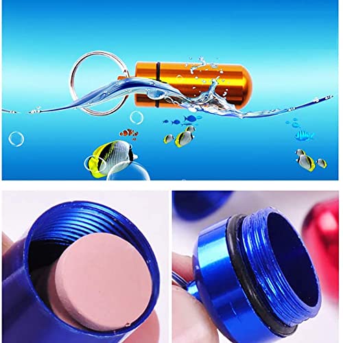 6 Pcs Aluminum Pill Bottle Waterproof Pill Medicine Box Case Portable Mini Size Vitamin Holder Key Ring Pill Container for Outdoor Travel Camping