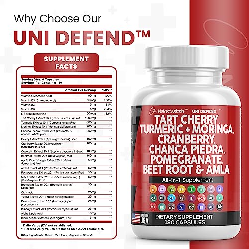 Tart Cherry Extract Capsules 20,000mg with Turmeric 8000mg Moringa 4000mg Cranberry 2000mg Chanca Piedra Celery Quercetin Beet Root ACV Pomegranate L Selenomethionine - Uric Levels - 120 Ct USA