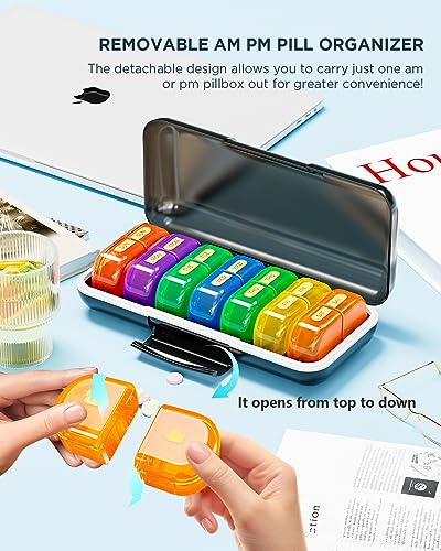 Extra Large Weekly Pill Organizer 2 Times A Day, Acedada Drop-Proof 7 Day Am Pm Pill Box, XL Twice Daily Pill Case, Portable Detachable 14 Grids, Sturdy Medicine Container for Vitamins Fish Oils, DG