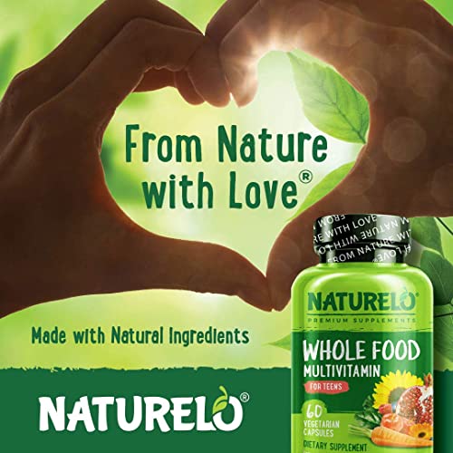 NATURELO Whole Food Multivitamin for Teens - Vitamins and Minerals for Teenage Boys and Girls - Supplement for Active Kids - with Organic Whole Foods - Non-GMO - Vegan & Vegetarian - 60 Capsules