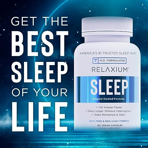 Relaxium Sleep Aid, 14 Servings, Non-Habit Forming, Sleep Supplement for Longer Sleep & Stress Relief, Drug-Free, with Magnesium, Melatonin, GABA, Chamomile, & Valerian (28 Vegan Capsules)