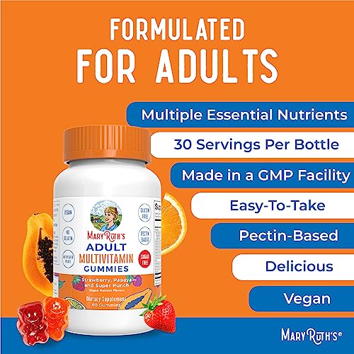 MaryRuth Organics Multivitamin for Women and Men | Sugar Free | Adult Multimineral Gummy with Vitamin C | D and E | B Vitamins | Biotin | Zinc | Vegan | Non-GMO | Gluten Free | 60 Count