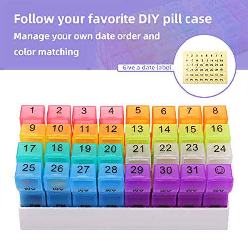 Monthly Pill Organizer 2 Times a Day, one Month Pill Box AM PM, 30 Day Pill Case Small Compartments to Hold Vitamin and Travel Medicine Organizer, 31 Day Pill Organizer, 4 Week Pill Cases