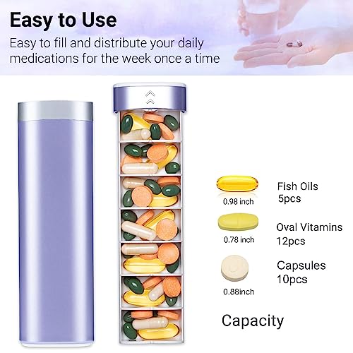 Pill Organizer 7 Day, Betife Daily Pill Box, Weekly Travel Pill Case, Cute Pill Holder to Hold Vitamins, Medicines, Pills, Supplements (Purple)