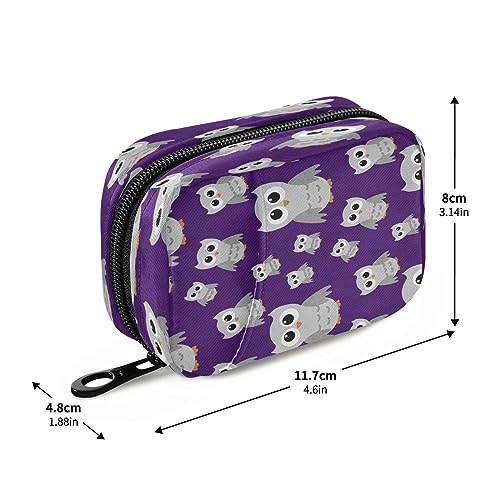 Takiito Purple Cartoon Owl Travel Pill Organizer Bag, Weekly Daily Pill Case Bag Portable Pill Box for Vitamin Supplement Medicine