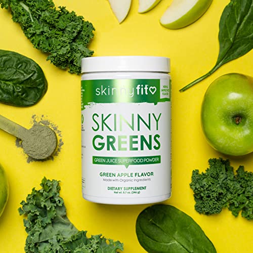 SkinnyFit Skinny Greens, Green Juice Superfood Powder, Green Apple Flavor, Natural Energy & Focus, Spirulina, Chlorella, 30 Servings