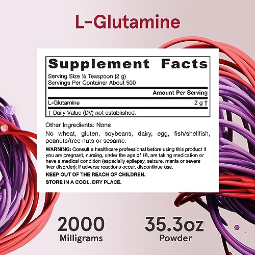 Jarrow Formulas L-Glutamine 2 g, Dietary Supplement for Muscle Tissue, Multifunctional Amino Acid, Immune Support, 1000 g (2.2 lb) Powder, Approximately 500 Day Supply