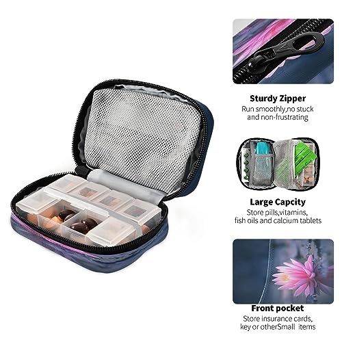 Haskirky Portable Travel Pill Cases Bag,Vitamin and Supplement Holder with Zippered Removable Organizer,4.6 * 3.14 * 1.88In Perfect for Your Sports, Camping, Hotels Pink Lotus Flower