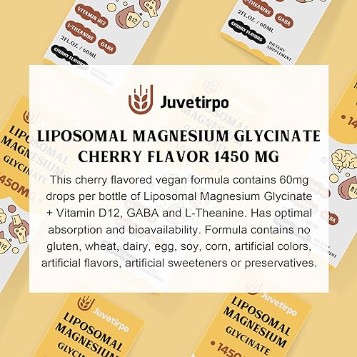 Magnesium Glycinate Liquid Drops - Liposomal Chelate with Cherry Flavor for Easy Absorption, Promotes Sleep, Mood, Intestinal & Bone Health, Reduces Stress - 60ML (2.04 Fl Oz (Pack of 1))