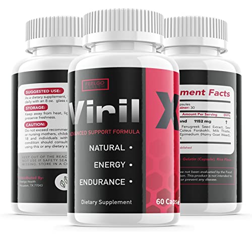 feelgo 2 Pack - Viril X - VirilX Booster Pills for Men, Virilxtend Male Capsules, Viril Men Caps, Packs, Powder, Multi, Dignity, (120 Capsules for 2 Month Supply).