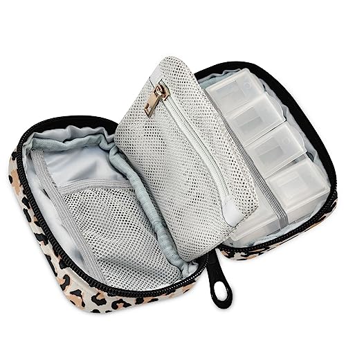 Orange Black Leopard Travel Pill Organizer Case Daily Medicine Organizer Travel Pill Box Pill Container for Travel Family Business Vitamins Fish Oil Supplements