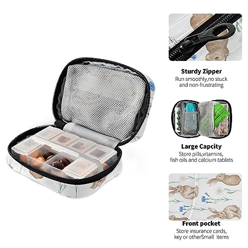 Rabbits Travel Pill Organizer Case Small Pill Box for Purse Portable Medicine Organizer Box for Vitamins Medication Fish Oil Supplements