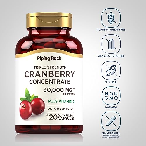 Piping Rock Cranberry Pills for Women 30,000 mg | 150 Capsules | Plus Vitamin C | Triple Strength Concentrate Extract | Non-GMO, Gluten Free Supplement