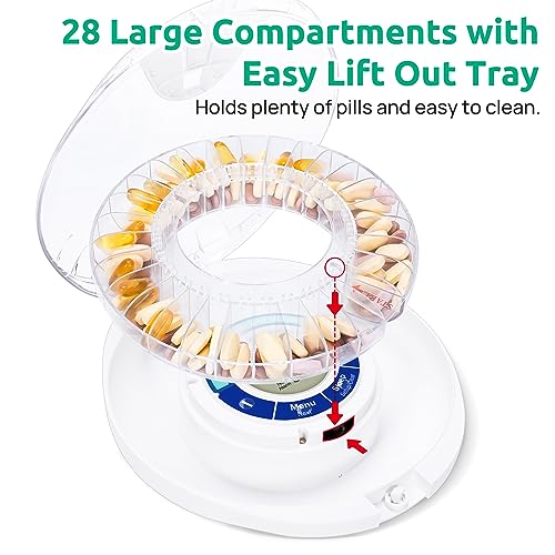 Automatic Pill Organizer with Alarm - Upgraded Motion Sensor Automatic Pill Dispenser for Elderly with Alarm and Flashing Light, Medication Organizer for Medication and Supplement, Smart Pill Reminder