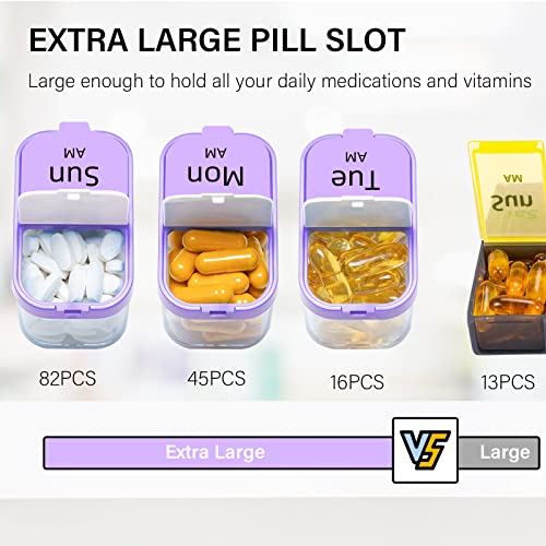 Odaro Extra Large Weekly Pill Organizer 2 Times A Day, Pill Box 7 Day Am Pm to Hold Daily Medicine Vitamin and Supplements for Elders, Arthrtic Patients and Kids - Purple