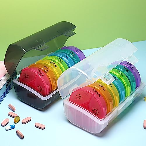 7 Day 2 Times a Day Pill Organizer Large Weekly Daily Pill Cases for Pills/Vitamin/Fish Oil/Supplements, BPA Free Easy to Clean Portable Travel Pocket Purse Storage Box (Transparent)