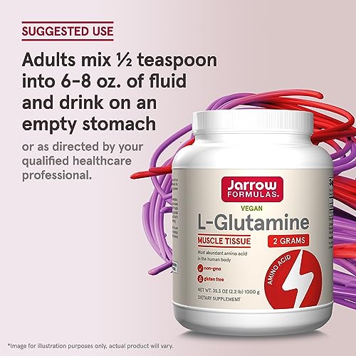 Jarrow Formulas L-Glutamine 2 g, Dietary Supplement for Muscle Tissue, Multifunctional Amino Acid, Immune Support, 1000 g (2.2 lb) Powder, Approximately 500 Day Supply