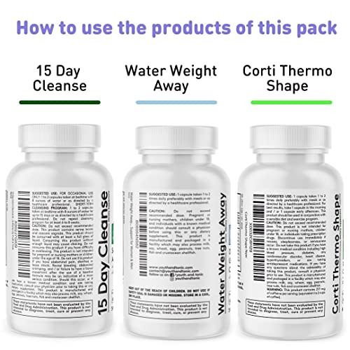 Sculpt Shred Cleanse Detox as 3x Action Diet Pills for Puffiness Belly Bloating & Loss of Waste, Energy & Metabolism with Corti-Thermo Shape + Water Pills + 15 Day Colon Cleanser | 120 capsules