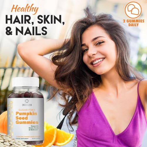 Pumpkin Seed Gummies - Natural Orange Flavor, Sugar-Free, Vegan, Non-GMO - 120 Gummies for Hair Growth, Bladder & Urinary Tract Support, and Young Skin - Gluten-Free Dietary Supplement 4,000mg