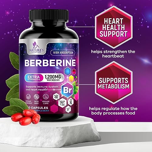 Berberine Supplement 1200mg per Serving - 2 Months Supply - High Absorption Heart Health Support & Immune Support - Berberine Plus - Berberine HCl Supplement Pills, Gluten-Free - 120 Veggie Capsules