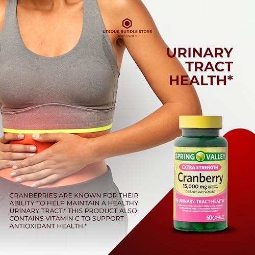 Unique Bundle Store Spring Valley, Cranberry Capsules, 15,000mg, Extra Strength Dietary Supplement, Cranberry Pills for Women, 60 Count + 7 Day Pill Organizer Included (Pack of 3)