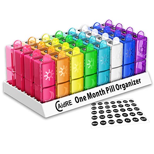 Monthly Pill Organizer, CAidRE 30 Day Pill Organizer 2 Times a Day, One Month Pill Box Organizer 2 Times a Day, 31 Day Pill Organizer AM PM, Weekly Pill Holder for Fish Oil, Vitamins, Supplements