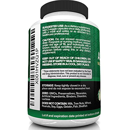 Nutrivein Organic Ashwagandha Capsules 1600mg with Black Pepper Extract - 120 Vegan Pills - 100% Pure Root Powder Supplement - Supports Stress Relief, Immune, Energy, Stamina & Mood