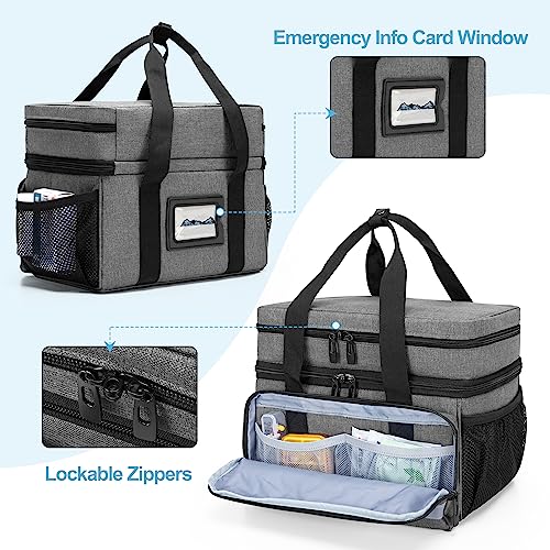 CURMIO Double Layers Pill Bottle Organizer Bag Empty, Medicine Organizer Storage Case with Lockable Zippers, Medication Travel Bag for Prescription Bottles, Medical Supplies, Gray (Patent Design)