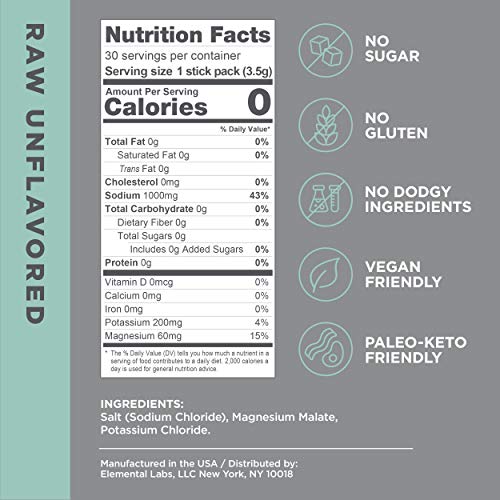 LMNT Zero-Sugar Electrolytes - Raw Unflavored Salt - Hydration Powder Packets | No Artificial Ingredients | Keto & Paleo Friendly | 30 Sticks