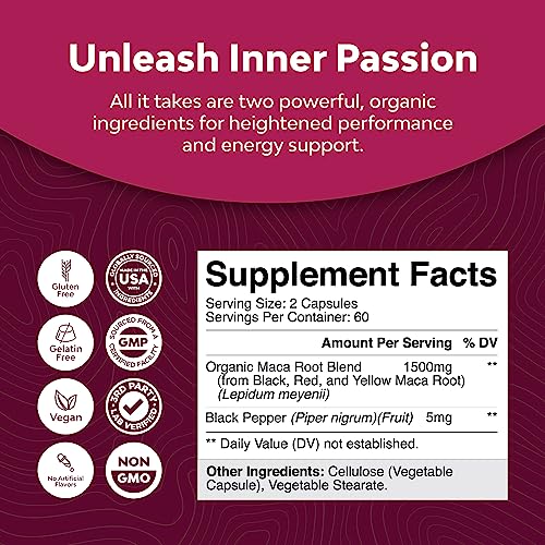 Maca Root Capsules for Women - Herbal Hormone Balance for Women with Female Enhancing Blend of Red Yellow & Black Maca Root - Invigorating Drive Mood Energy & Fertility Supplement for Women