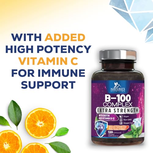 Vitamin B Complex with Vitamin C & Folic Acid - Dietary Supplement for Energy, Immune, & Brain Support - Nature's Super B Vitamin Complex for Women and Men, Made with Folate - 120 Vegetarian Capsules