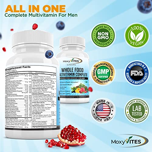 MoxyVites Mens Multivitamins - Daily Mens Vitamins with 44 Organic Whole Food - Multivitamin for Men with Iron & Fermented Nutrients - Vegan Daily Vitamin for Men with B-Complex, Probiotics, Omegas