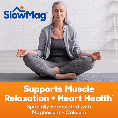 SlowMag Muscle + Heart Magnesium Chloride with Calcium Supplement to Support Muscle Relaxation, Occasional Muscle Cramping & Heart Health, High Absorption, 120 Count