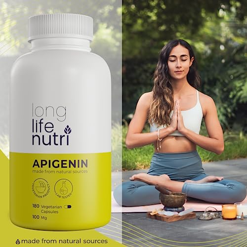 Apigenin Supplement 100mg 180 Vegetarian Capsules | Powerful Bioflavonoid Found in Chamomile Extract | Natural Prostate Health Support | Pure Herbal Complex for Sleep Stress Mood | 100 mg Powder Pill