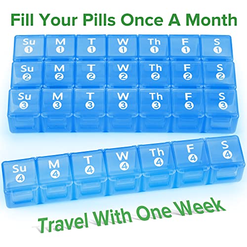 Large Monthly Pill Organizer, 28 Day Pill Box 1 Time a Day, 4 Weeks a Month Pill Case Container,Travel Friendly Medicine Organizer for Vitamins, Fish Oils, Supplements