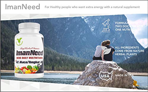 ImanNeed, All-in-One Men's Multivitamin with 4X Maca/Tongkat Ali (60 Veggie Capsules with 4X Maca, 4X Tongkat Ali, 4X Saw Palmetto, 4X Green Tea, L-Arginine, Muira Puama and Multivitamin)