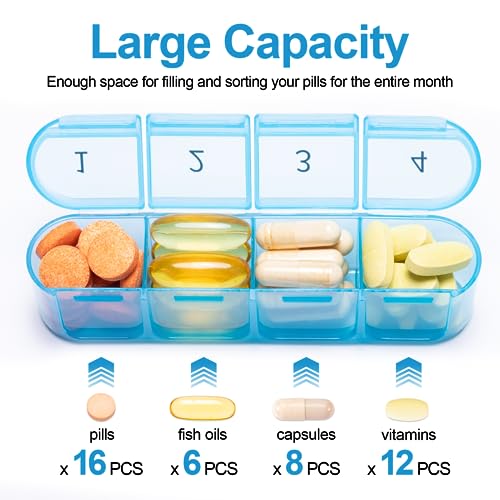 Daviky Monthly Pill Organizer 1 Time a Day, Month Pill Box Organizer 30 Day, 31 Day Daily Pill Case Once a Day, Travel Pill Organizer Monthly to Hold Vitamins, Supplements and Medication