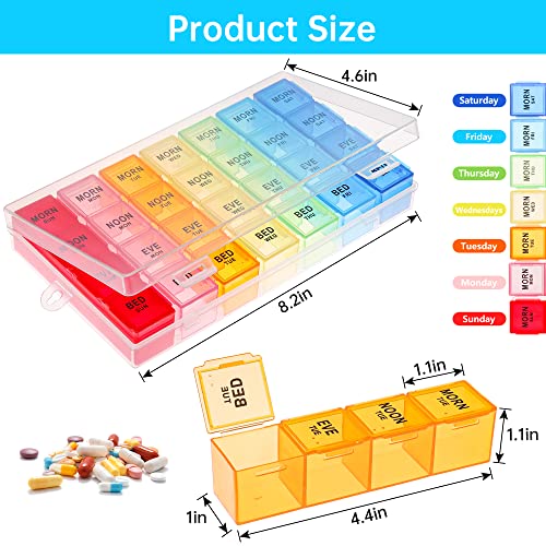 VMVN Pill Box 7 Day, Large Pill Cases Organizers,Weekly Pill Container AM/PM Medicine Organizer，Removable 4 Times a Day Pill Holder