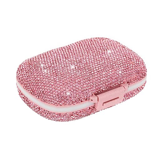 EveryBling Cute Pill Organizer Small Bling Pill Case for Purse Medicine Vitamin Container Holder Daily Pill Box Container for Women Travel Medicine Kit(Pink)