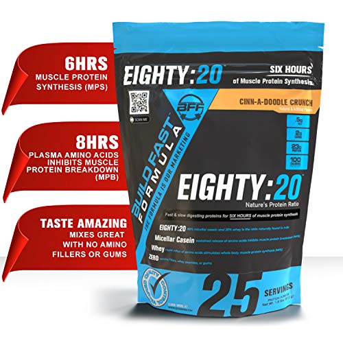 Eighty:20 Protein Powder Casein & Whey Blend | Fast & Slow Digesting Proteins for 6 Hours Muscle Protein Synthesis for Men & Women | Keto Friendly & Great Tasting (Cinn-A-Doodle Crunch)