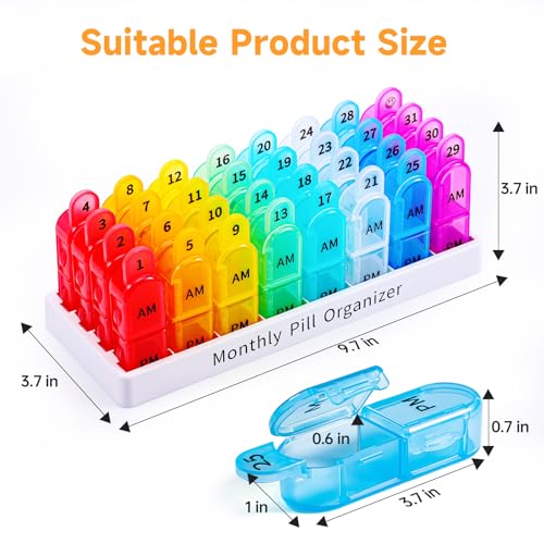 Zoksi Monthly Pill Organizer 2 Times a Day, 30 Day Pill Box Organizer Am Pm, Daily Pill Case with 32 Large Compartments for Each Day, Portable Travel Pill Container for Vitamins and Medicine