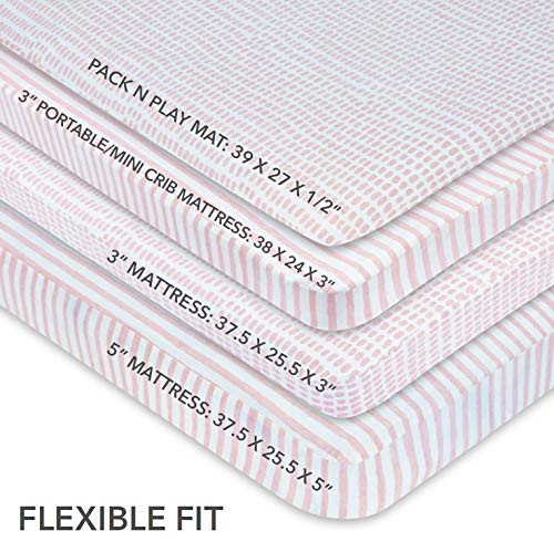 Ely's & Co. Patent Pending Waterproof Pack N Play/Mini Portable Crib Sheet with Mattress Pad Cover Protection I Mauve Pink Stripes and Splash by Ely's & Co.