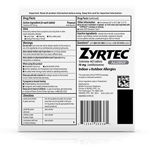 Zyrtec Allergy Relief (10 mg), 30 Tablets