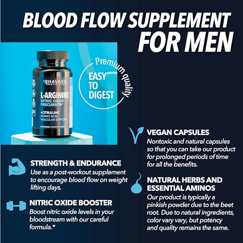 L Arginine L Citrulline Supplement Nitric Oxide Pills for Men | Stamina Endurance Performance for Workouts | L Arginine 500mg Nitrous Oxide Supplements for Men | 60 NO L-Arginine Plus Vegan Capsules