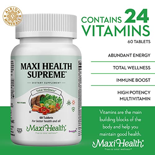 Maxi Health Supreme - High Potency Multivitamin & Mineral Supplement - 60 Tablets - Kosher