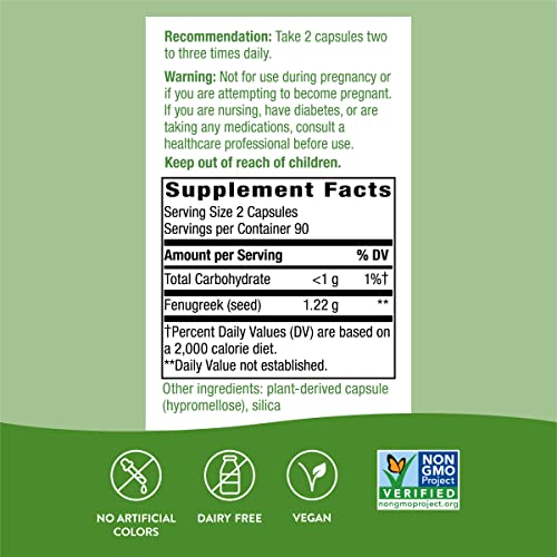 Nature's Way Fenugreek Seed, Traditional Lactation/Breastfeeding Support*, 1,130 mg, 180 Vegan Capsules